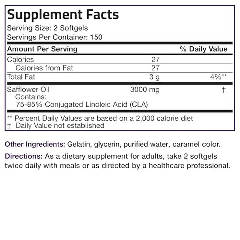 CLA 3000 – Suplemento de Ácido Linoleico Conjugado de Alta Potência para Gerenciamento de Peso Saudável e Massa Muscular Magra – 300 Softgels - Bronson