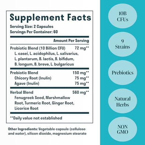 Nuven Naturals - Fórmula de Reparo para Intestino Permeável com Probióticos, Prebióticos, Ervas Digestivas e Adaptógenos – Apoio à Saúde Intestinal, Auxílio na Digestão e Promoção do Bem-Estar