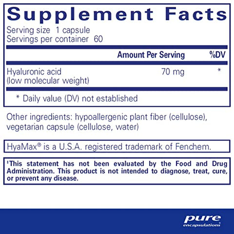Ácido Hialurônico – para Hidratação da Pele e Lubrificação das Articulações | - Pure Encapsulations