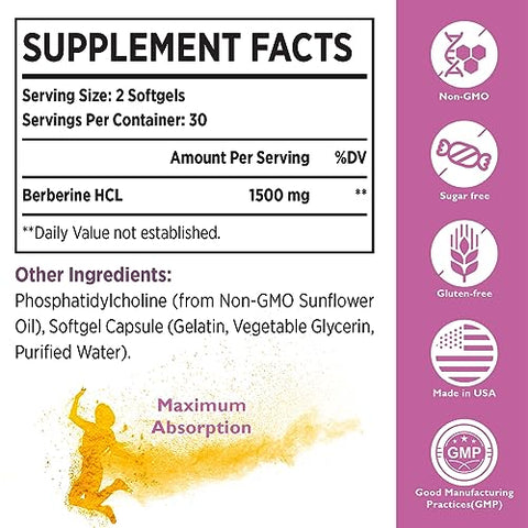 KoNefancy - Berberine HCL 1500mg – Cápsulas Lipossomais de Alta Bioatividade para Mulheres e Homens, Ativador AMPK