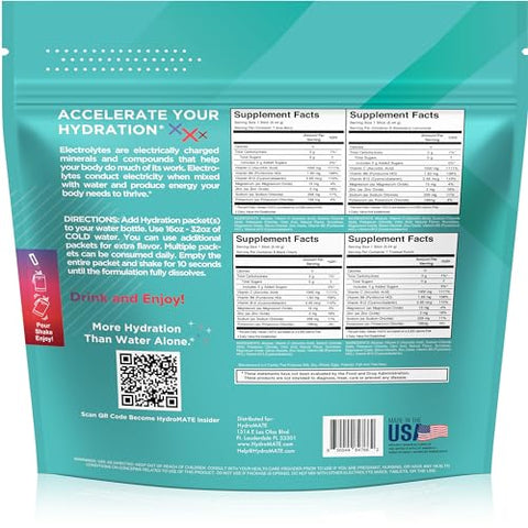 NatureWorks - Hidratação em Pó HydroMATE Sem Açúcar – Pacote com 30 Sachês de Eletrólitos e Vitamina C