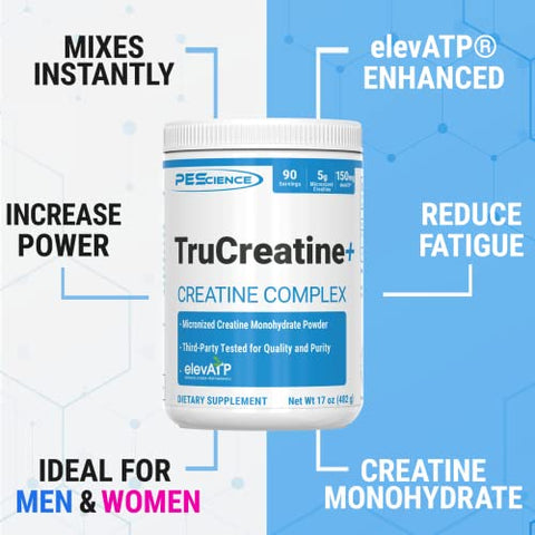 TruCreatine: Pó de Creatina Monohidratada e ElevATP, 90 Porções - PEScience