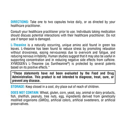L-Theanine 400mg – Suplemento de Aminoácido Patenteado Suntheanine para Apoiar o Relaxamento Calmo sem Sonolência, Saúde do Fígado (120 Cápsulas) - XYMOGEN