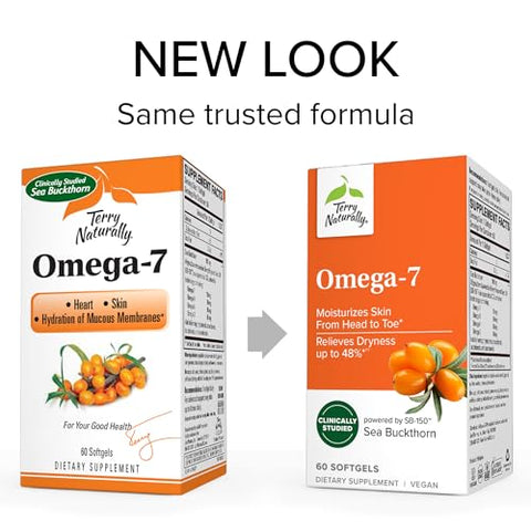 Omega-7 – Suplemento Nutricional para Apoiar a Saúde da Pele com Espinheiro Marítimo e Polpa de Frutas – Ácidos Graxos Essenciais – Marca Terry Naturally - Terry Naturally