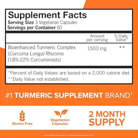 Generic - Qunols Cúrcuma Curcumina, 1500mg com Alta Absorção, Suporte para Articulações, Cápsulas de Cúrcuma Extra Forte, 180 Unidades (Embalagem de 1)