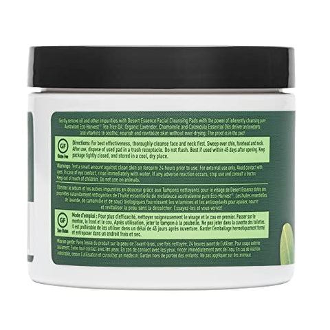 Desert Essence - Desert Essene Almofadas de Limpeza Facial Diária com Puro Óleo de Tea Tree Australiano, Hamamélis e Calêndula  Desert Essene