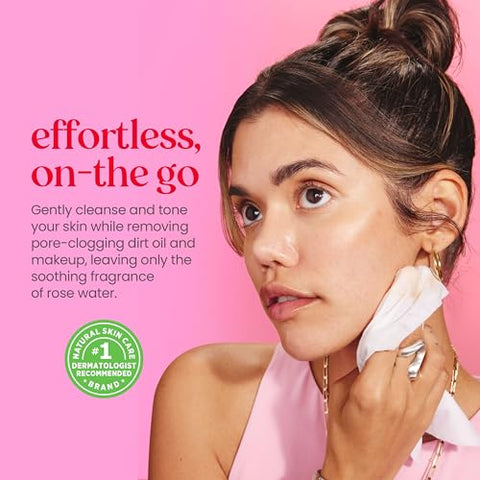 Burt's Bees - Burt’s Bees Lenços de Limpeza Facial com Água de Rosas, para Todos os Tipos de Pele, Removedor de Maquiagem Micelar Hidratante – 100g