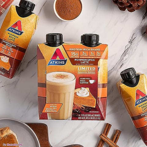 Pumpkin Spice Latte: 15g Proteína, 3g Carboidratos Líquidos, 1g Açúcar, Baixo Índice Glicêmico, Amigo do Keto, 12 Unidades - Atkins