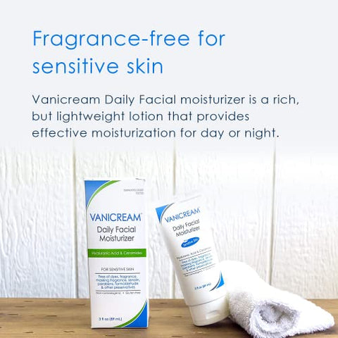 Hidratante Facial Diário com Ceramidas e Ácido Hialurônico – Fórmula sem Irritantes Comuns para Peles Sensíveis, 90 ml (1 unidade) - Vanicream