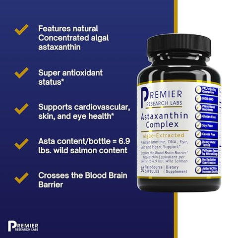 Astaxantina Complexa – Suplemento de Astaxantina, 4mg por Cápsula, Fonte de Algas, Suporte Antioxidante para Mulheres - Premier Research Labs