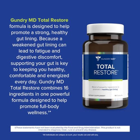 Suplemento Gundry MD® Total Restore® para Saúde Intestinal e Suporte à Mucosa Intestinal – 90 Cápsulas
