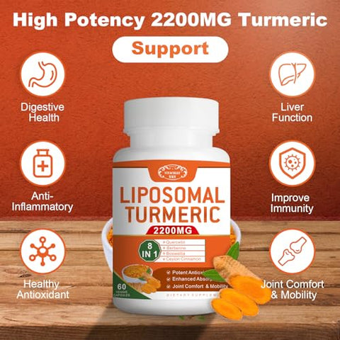 VITACRLLYNMN - Liposomal Turmeric Curcumin 2200MG com Pimenta Preta – 60 Cápsulas (Marca)