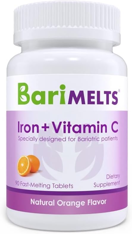 Suplemento de Ferro com Vitamina C – 1 Mês de Fornecimento (90 Comprimidos de Dissolução Rápida) – Vitaminas Pós-Operatórias para Bariátrica - BariMelts