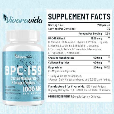 Vivaravida - BPC-159 Cápsulas de Peptídeo 1500mcg – Alta Potência BPC 159 – Sem Glúten | 120 Cápsulas
