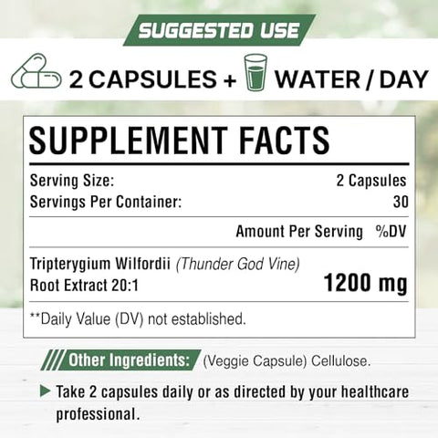 Rosmolo - 1200 MG Extrato de Raiz de Thunder God Vine 20:1, Suplemento Herbal Tripterygium Wilfordii, Fórmula Vegana com Extrato de Lei Gong Teng, 60 Cápsulas