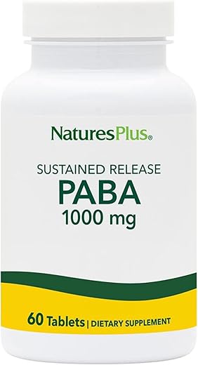 PABA 1000 mg – 60 Comprimidos Vegetarianos – Suporte à Saúde da Pele – Promove Produção de Energia – Livre de Glúten - Natures Plus