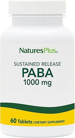 PABA 1000 mg – 60 Comprimidos Vegetarianos – Suporte à Saúde da Pele – Promove Produção de Energia – Livre de Glúten - Natures Plus