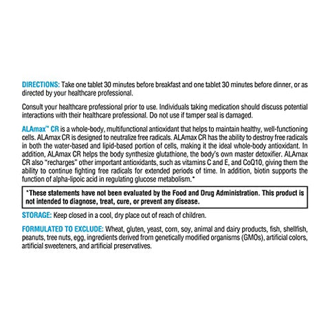 ALAmax CR – Suplemento Antioxidante de Ácido Alfa-Lipóico de Liberação Controlada – Suplemento de ALA 600 mg com Biotina – Suporta Níveis Saudáveis de Glutationa Intracelular no Fígado - XYMOGEN