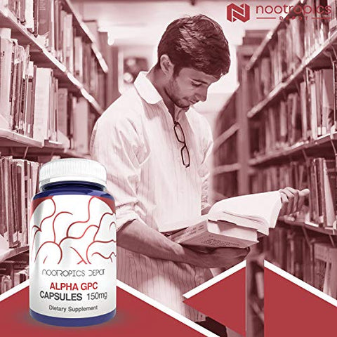 Alpha GPC Cápsulas | 150mg | 60 Unidades | Suplemento de Colina | Saúde Cerebral | Função Cerebral Saudável | Melhora Cognição, Memória e Foco - Nootropics Depot