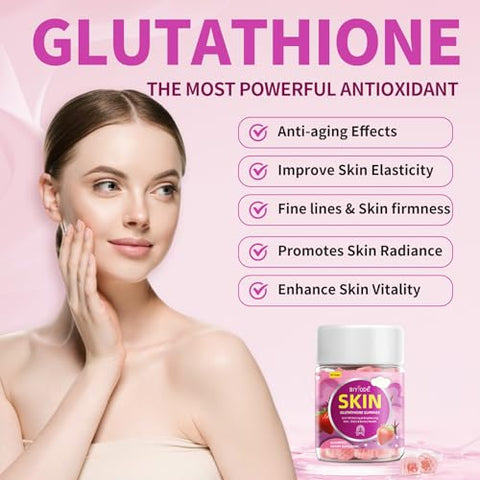 BIYODE - Gummies de Glutationa: 1000mg Glutationa/Dose 100mg Colágeno Marinho e Multi-Vitaminas C E B12 Ácido Fólico Extrato de Semente de Uva 60 Gummies 30 Dias de Fornecimento