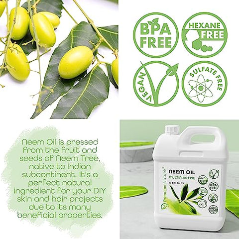 Premium Nature - Óleo de Neem Orgânico para Pele e Cabelo – 100% Puro, Extraído a Frio, Ideal para Misturar com Óleos Essenciais, Plantas e Massagens – Spray para Ambientes Internos