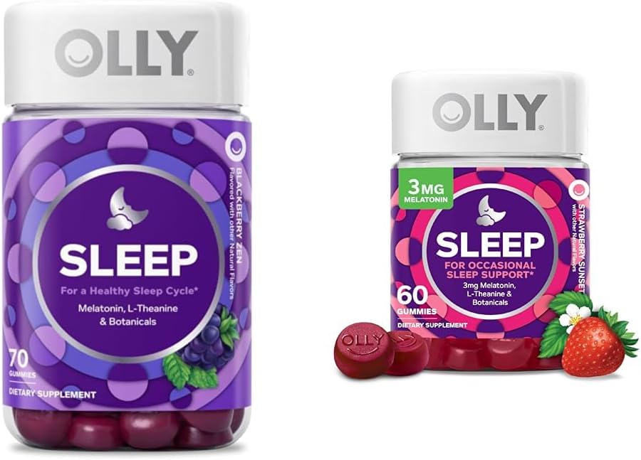 Gummies para Dormir com Melatonina, L-Teanina e Extratos Botânicos, Sabores de Amora e Morango, 130 Unidades - OLLY