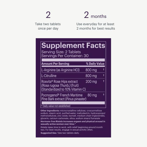 Ristela – Suporte Livre de Hormônios e Medicamentos para Satisfação Sexual Feminina – 1 Mês de Fornecimento (60 Comprimidos) - Bonafide