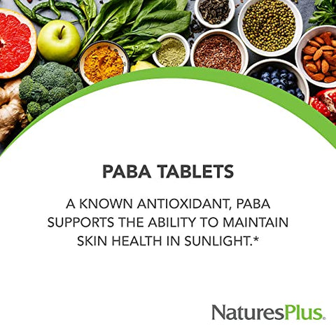 PABA 1000 mg – 60 Comprimidos Vegetarianos – Suporte à Saúde da Pele – Promove Produção de Energia – Livre de Glúten - Natures Plus