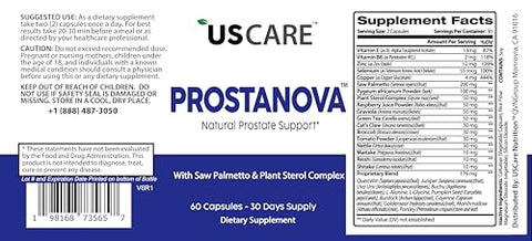 USCare Nutrition - Prostanova – Suporte Natural para a Próstata – 60 cápsulas – 100% Natural – Fórmula Avançada – Saúde Masculina – 60g
