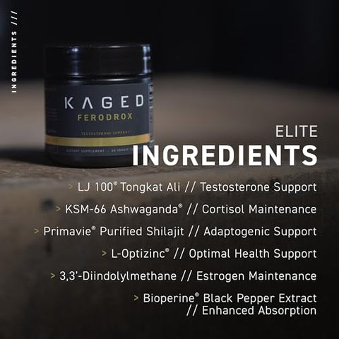 Testosterone Booster | Ferodrox | Suplemento de Gerenciamento Hormonal Ultra-Premium com LJ100 Tongkat Ali | KSM-66 Ashwagandha | Shilajit | 60 Porções - Kaged