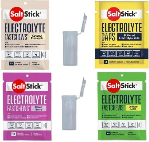 Conjunto de Presente SENSORY4U Grab and Go SaltStick com Novos Sabores Fastchews e Tubos Prontos para Corrida – Limão Limão Coco Abacaxi e Frutas Vermelhas, além de Cápsulas de Eletrólitos