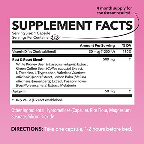 HAVASU NUTRITION - Queima de Gordura Noturna para Mulheres – Mistura de Suporte para Perda de Peso e Sono com Apigenina 50mg – Impulsionador de Metabolismo e Supressor de Apetite para Perda de Peso – Fornecimento de 4 Meses de Peso
