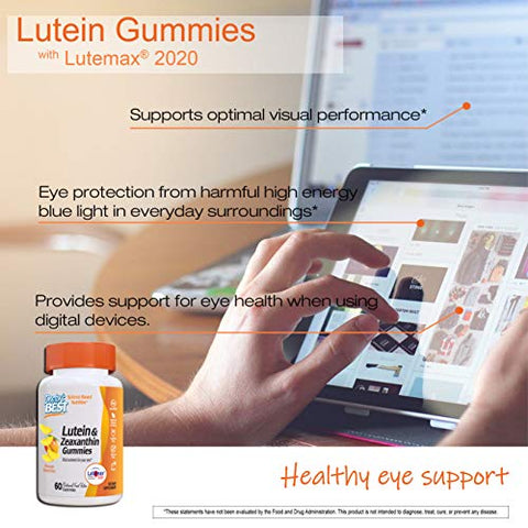 Doctor's BEST - Gomas de Luteína Doctor’s BEST com Lutemax 2020, 60 unid, Suplemento Natural Mastigável para Suporte Ocular, Luteína de Calêndula, Zeaxantina, Saúde Ocular