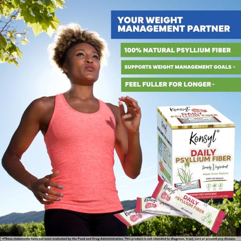 Daily – Pacotes de Palitos de Fibra de Psyllium – Suplemento de Fibra Solúvel Natural e Sem Glúten – Prático e Conveniente - Konsyl