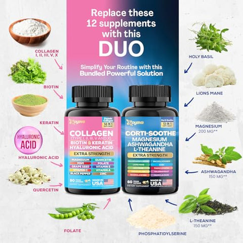 Shining Serenity Set – Suporte ao Cortisol com Ashwagandha, L-Theanine, Magnésio, Lions Mane, Manjericão Sagrado | 100% Natural e Eficaz - Zoyava