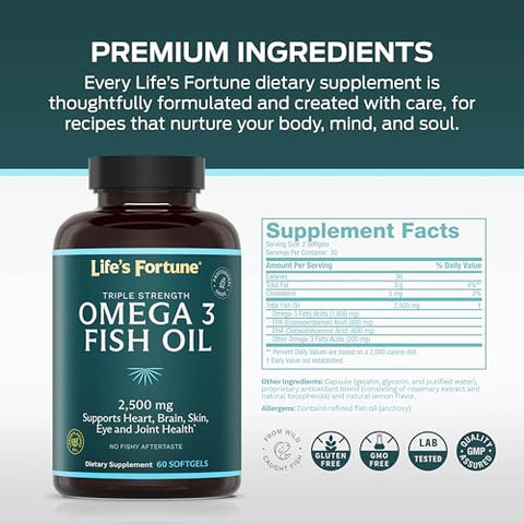 Life's Fortune - Life’s Fortune Ômega 3 Concentrado de Óleo de Peixe 2500 mg, 60 Softgels, Alta Potência, EPA