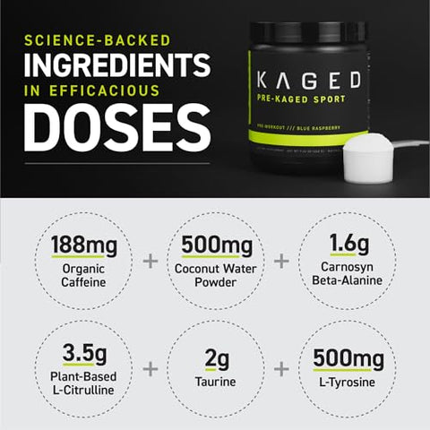 Pre-Kaged Sport – Pó Pré-Treino | Manga Lima | Energético para Resistência | Bebida Esportiva para Cardio e Musculação | 20 Porções - Kaged