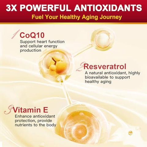 CoQ10-300mg com Trans-Resveratrol e PQQ – Potente Antioxidante para Saúde – 60 Cápsulas - ZEBORA