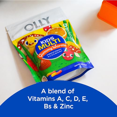 Kids Multivitamin Gummy Worms – Saúde Geral e Suporte Imunológico, Vitaminas e Minerais A, C, D, E, Bs e Zinco, Suplemento Mastigável, Sabor Punch de Frutas Azedas, 45 Dias de Fornecimento – 70g - OLLY