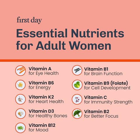 FIRST DAY - Primeiro Dia Gomas Multivitamínicas Diárias para Mulheres – Supercharge com Methylfolate – 60 g