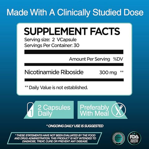 GenuinePurity - Liposomal NR 300mg – Suplemento de Nicotinamida Ribosídeo Avançado para Energia Celular e Função Mitocondrial – Livre de Glúten, Vegano – Fabricado nos EUA – Não-OGM – 60 Cápsulas