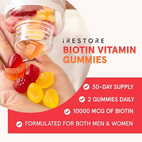 Gummy Vitamins Vegan Biotin for Hair Skin Nails – Hair Growth and Health – Women’s Biotin Gummies - iRestore