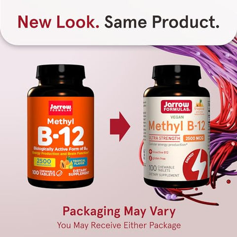 Ultra Strength Methyl B-12 – 100 Tabletes Mastigáveis com Sabor Tropical para Energia Celular – Até 100 Dias de Fornecimento - Jarrow Formulas
