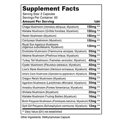 Complexo de Suplemento Nootrópico de Cogumelos para Suporte ao Sistema Imunológico – 60 cápsulas, 500mg - Herbtonics
