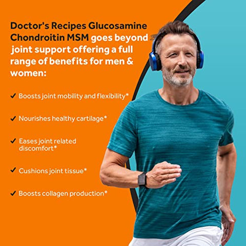 Doctor's Recipes - Receitas do Médico Glucosamina Condroitina MSM Cúrcuma Quercetina, Suplemento de Suporte Articular para Homens – 60 cápsulas