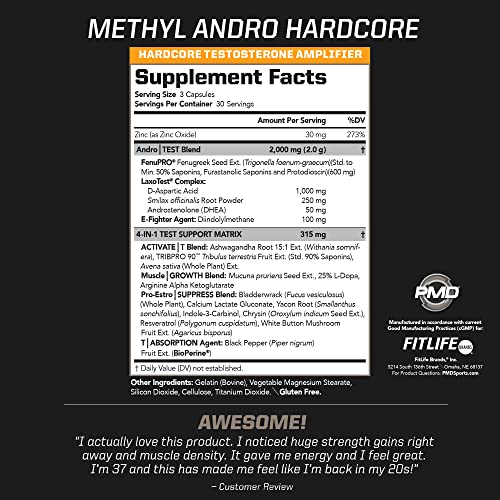 Sports Methyl Andro com DHEA Amplifica Testosterona para Crescimento Muscular Magro e Ganho de Força – Desempenho em Levantamento de Peso e Treino – Suplemento Alimentar (90 Cápsulas Vegetarianas) - PMD
