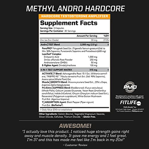 Sports Methyl Andro com DHEA Amplifica Testosterona para Crescimento Muscular Magro e Ganho de Força – Desempenho em Levantamento de Peso e Treino – Suplemento Alimentar (90 Cápsulas Vegetarianas) - PMD