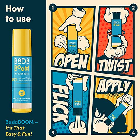 Bada Boom - Protetor Solar Mineral em Pó Translúcido, Aplicação com Pincel, FPS 50 para Crianças e Pele Sensível