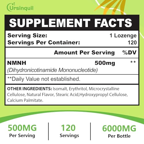 Ursinquil - Sublingual NMNH 500mg – Suplemento NAD para Impulsionar os Níveis de NAD à Medida que Envelhecemos – Anti-Envelhecimento, Energia, Imunidade – 120 Cápsulas