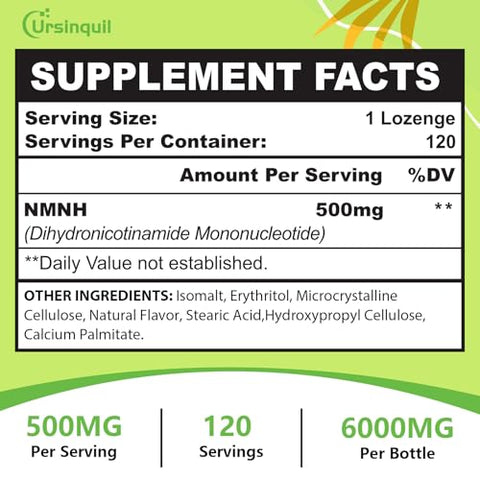 Ursinquil - Sublingual NMNH 500mg – Suplemento NAD para Impulsionar os Níveis de NAD à Medida que Envelhecemos – Anti-Envelhecimento, Energia, Imunidade – 120 Cápsulas